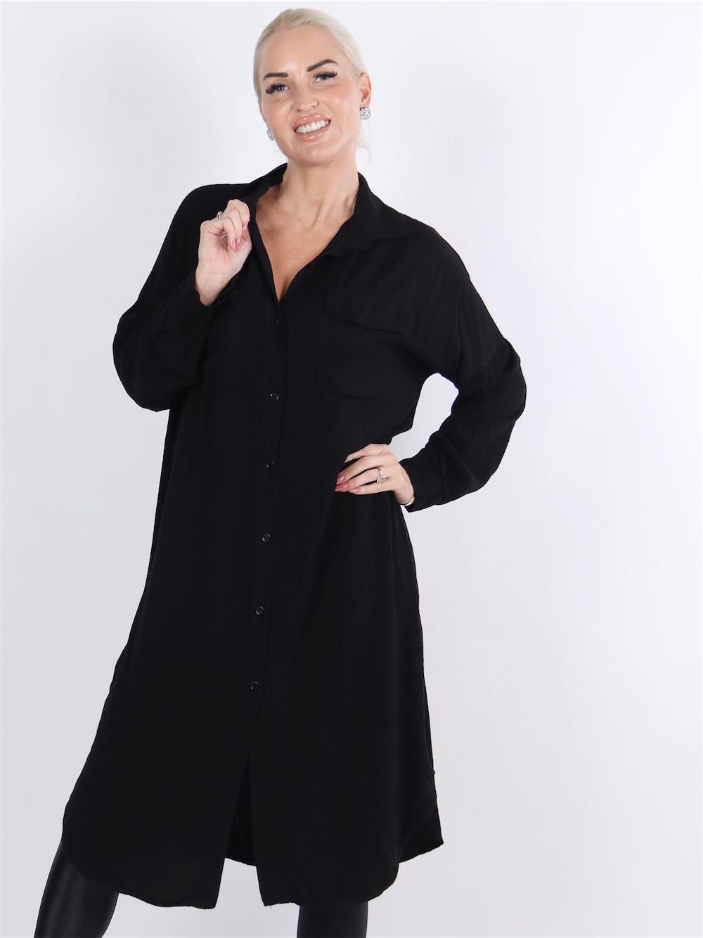 Manya - Armygrøn lang skjortekjole med lommer på brystet